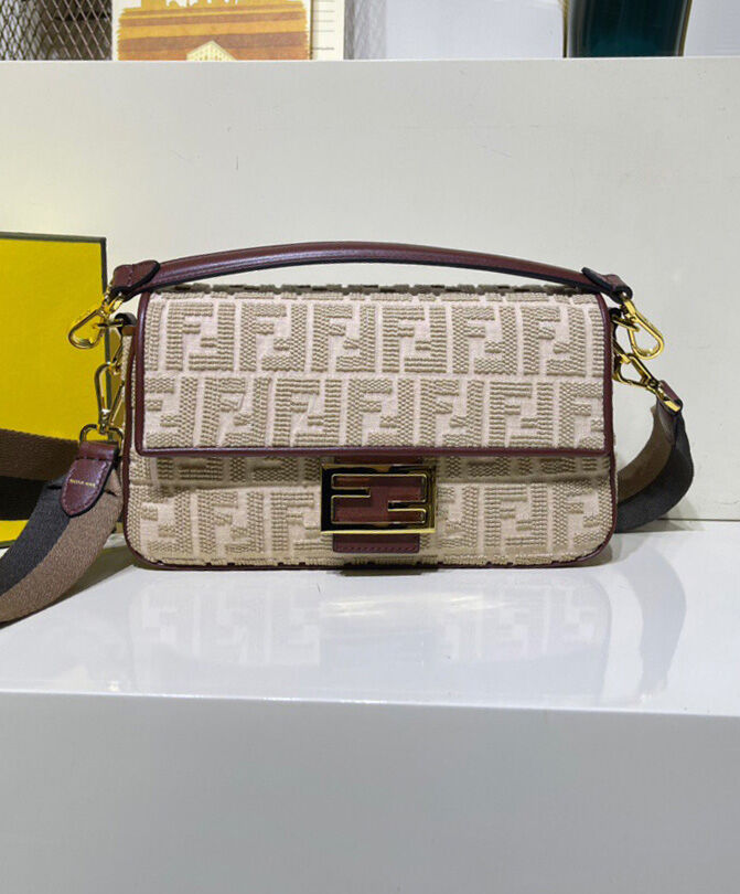 Fendi Baguette FF Canvas Bag 8BR600 Cream